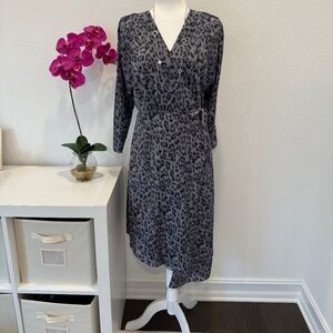 Joie Acantha Asymmetrical Grey Animal Print Wrap Dress Size Medium